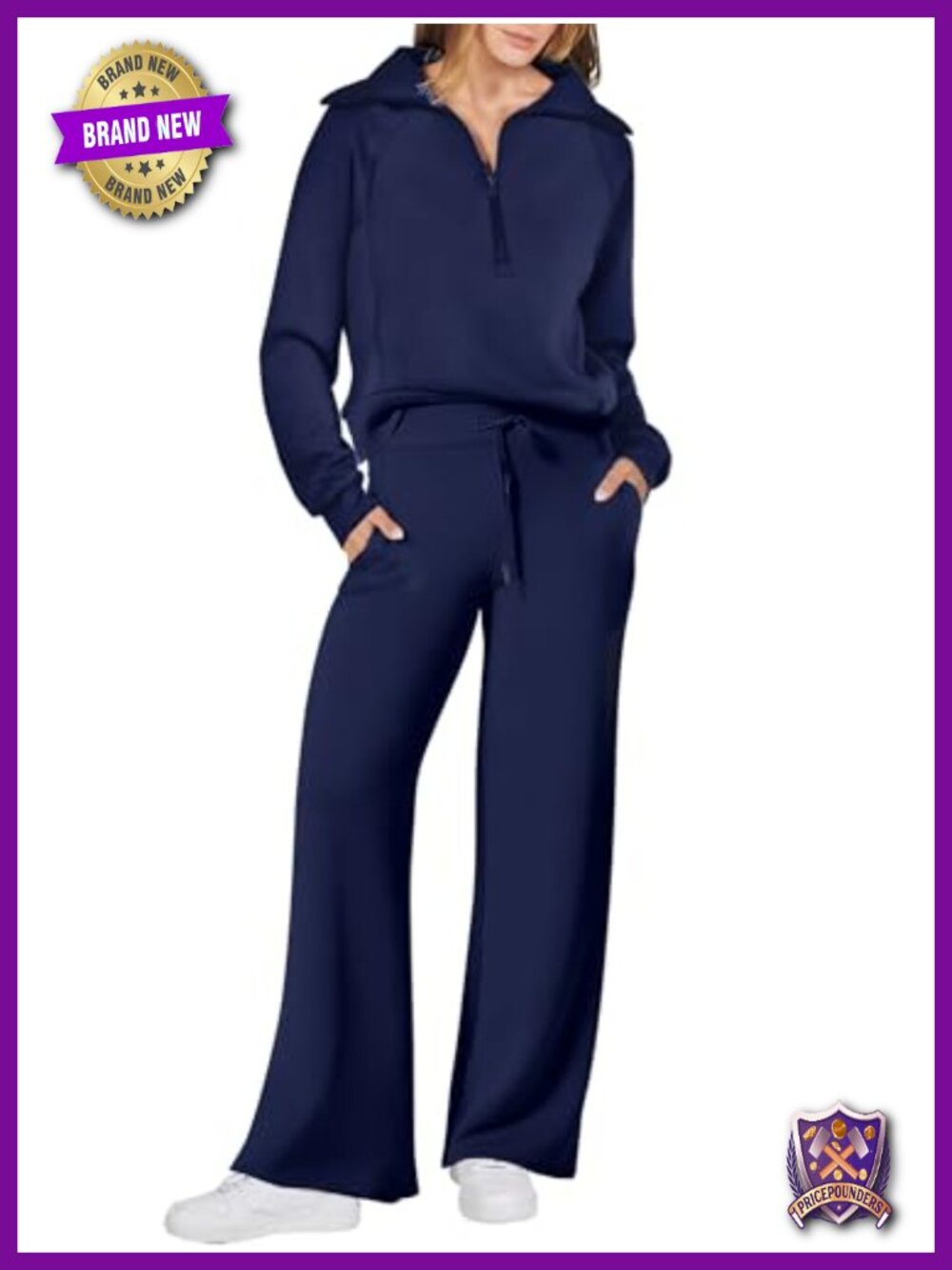 Women 2 Piece Sweatsuit Lounge Set Half Zip Oversized Top Wide Leg Pants